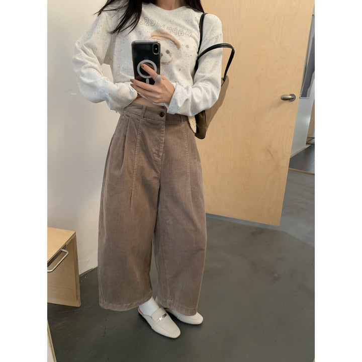 Kord-Culottes für Damen, hohe Taille, 7/8-Länge