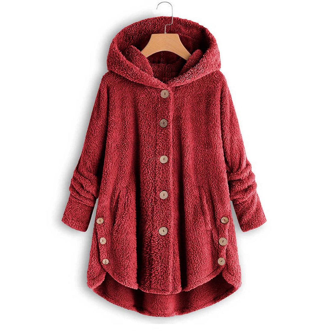 Damen-Plüschjacke mit Knopfleiste, asymmetrisch