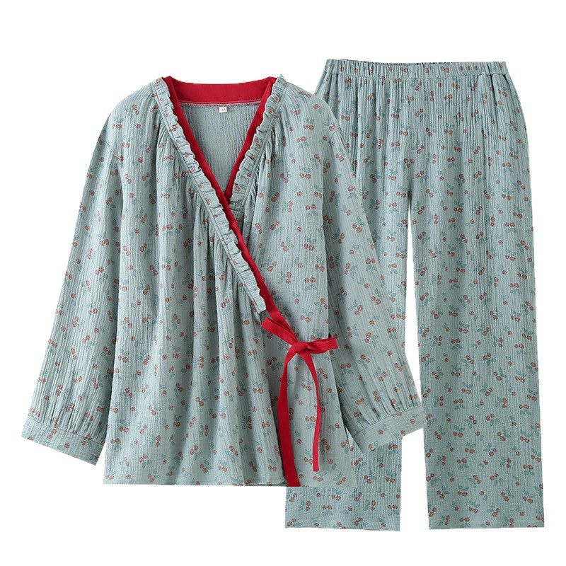 Damen-Pyjama-Set im Kimono-Stil mit Blumenmuster