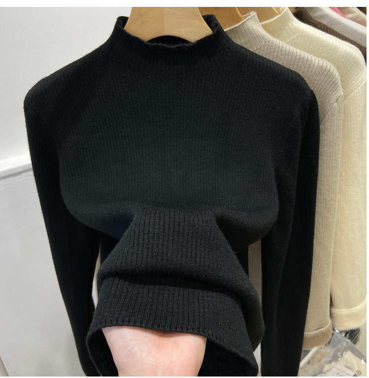 Damen-Strickpullover, gefüttert, Stehkragen, warm
