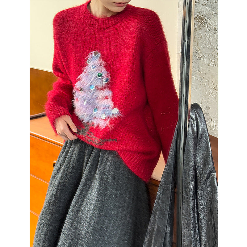 Damen Weihnachtspullover, Pailletten-Design, weich