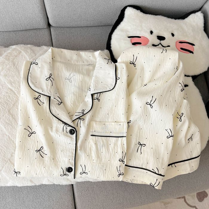 Damen-Pyjama-Set mit Reverskragen, Langarm