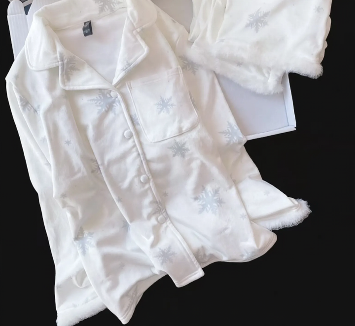 Damen-Pyjama mit Schneeflocken-Muster, Insel-Fleece