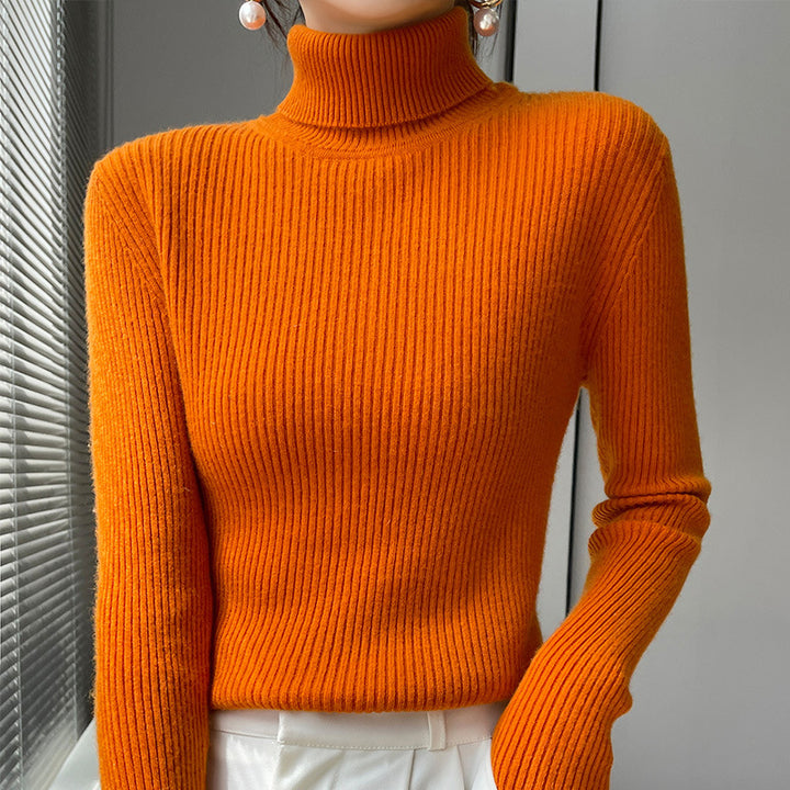 Damen-Rollkragen-Strickpullover, schmal geschnitten