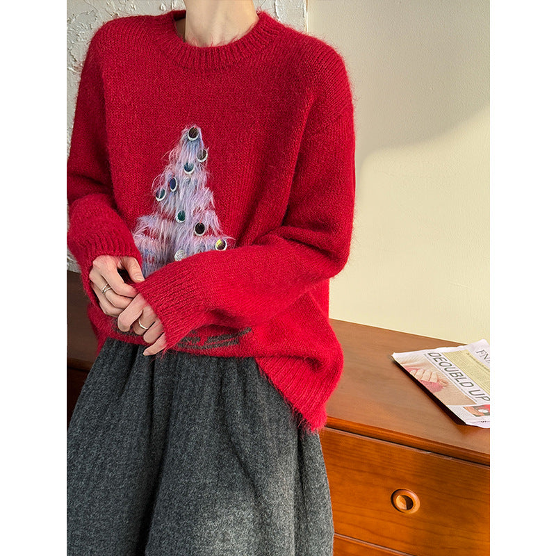 Damen Weihnachtspullover, Pailletten-Design, weich