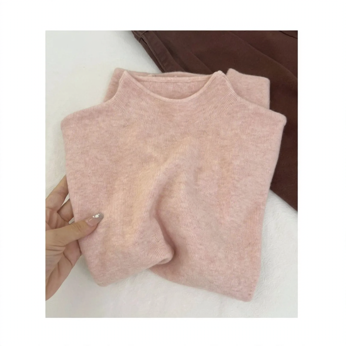 Damen-Strickpullover mit Stehkragen, einfarbig