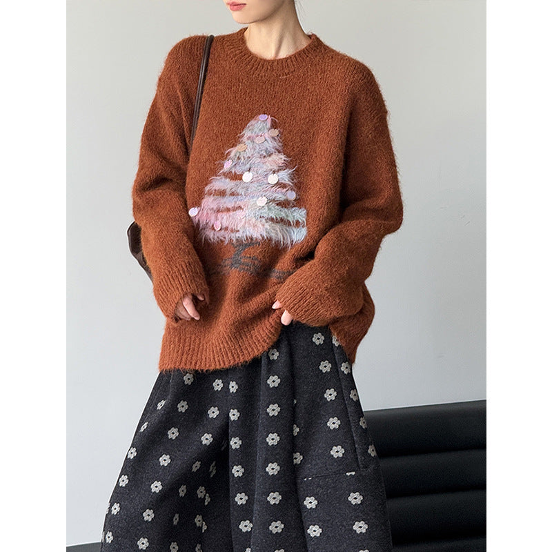 Damen Weihnachtspullover, Pailletten-Design, weich