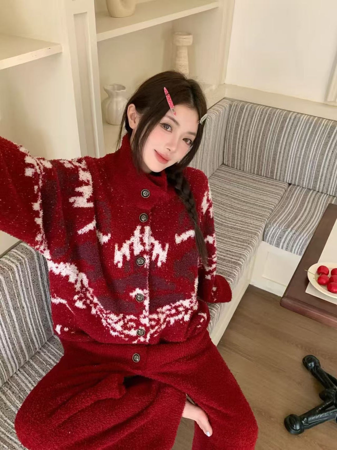 Paar-Pyjama-Set, weihnachtlich, warm, gefüttert