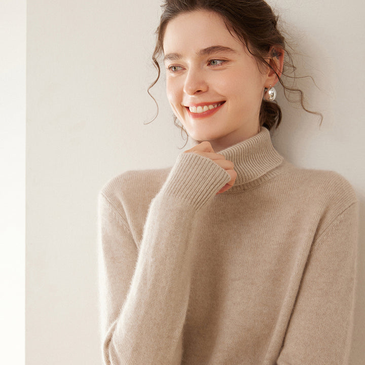 Damen-Kaschmirpullover, hochgeschlossen, zweifädig, gestrickt