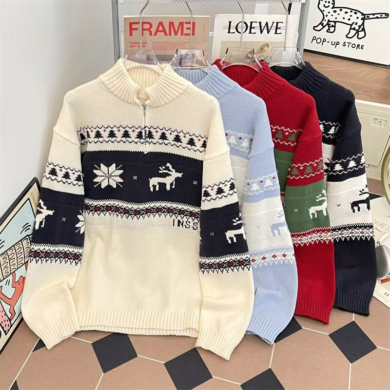 Strickpullover mit halbem Reißverschluss