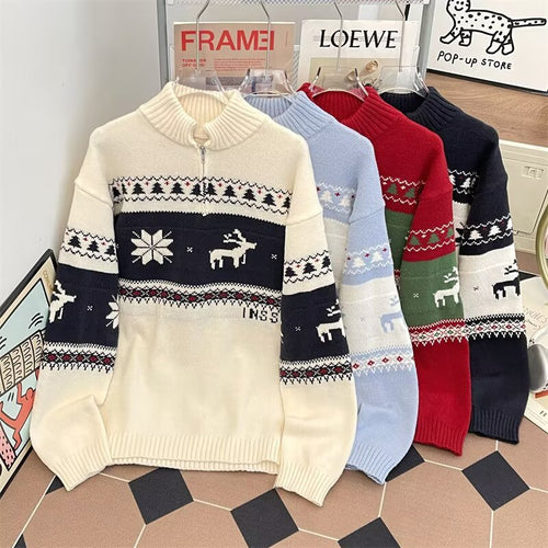 Strickpullover mit halbem Reißverschluss