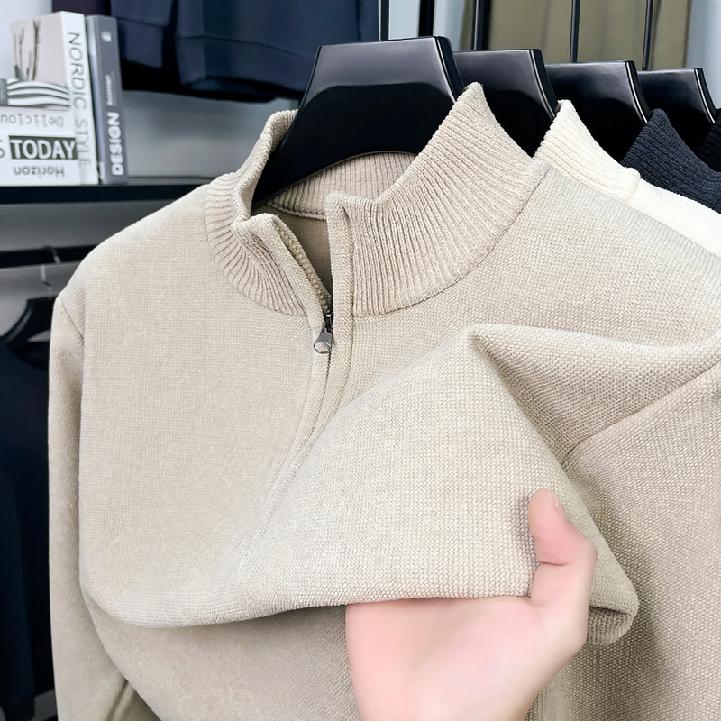 Warmer Herren-Strickpullover mit Futter und Reißverschluss