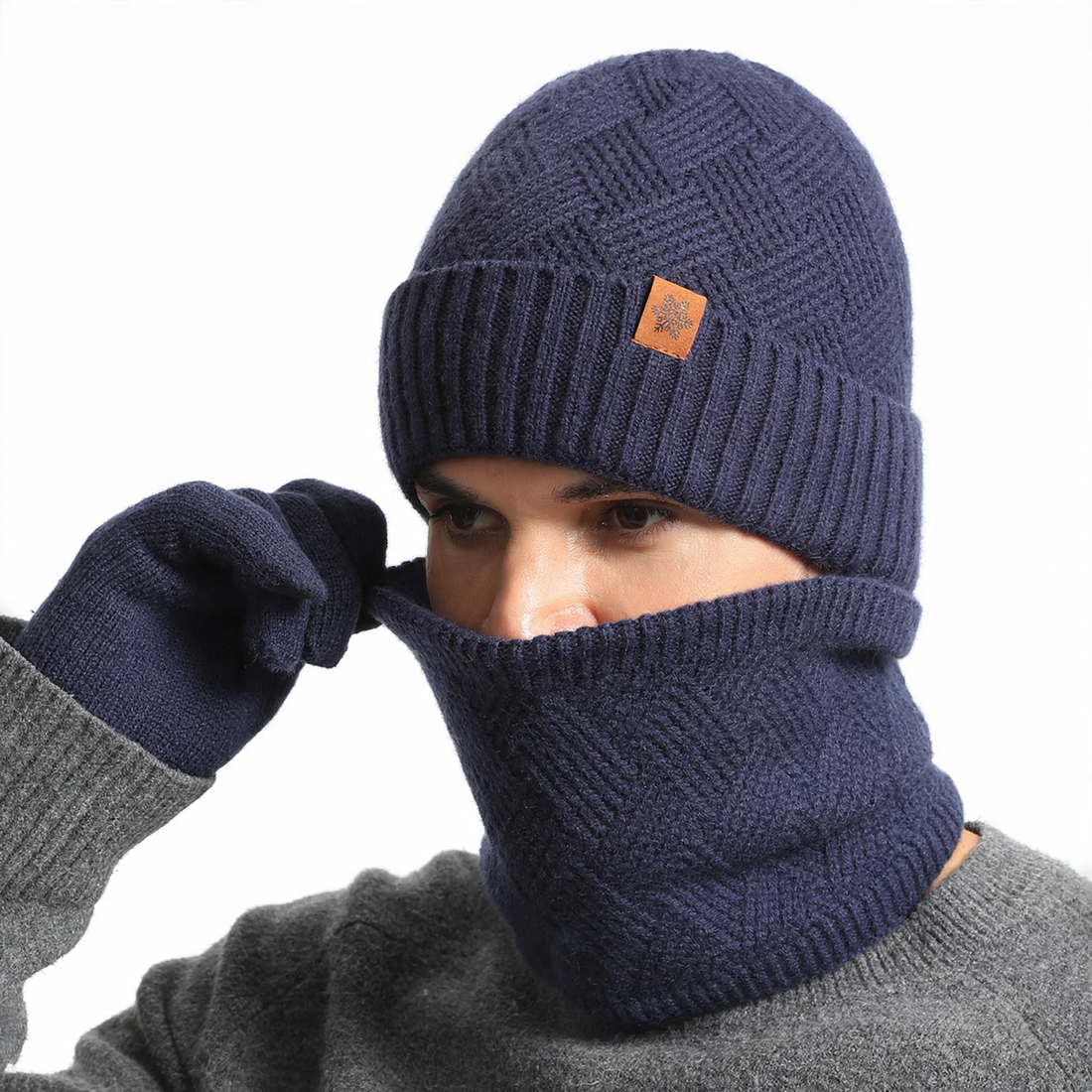 Herren Strick-Set: Mütze, Schal und Handschuhe, gefüttert