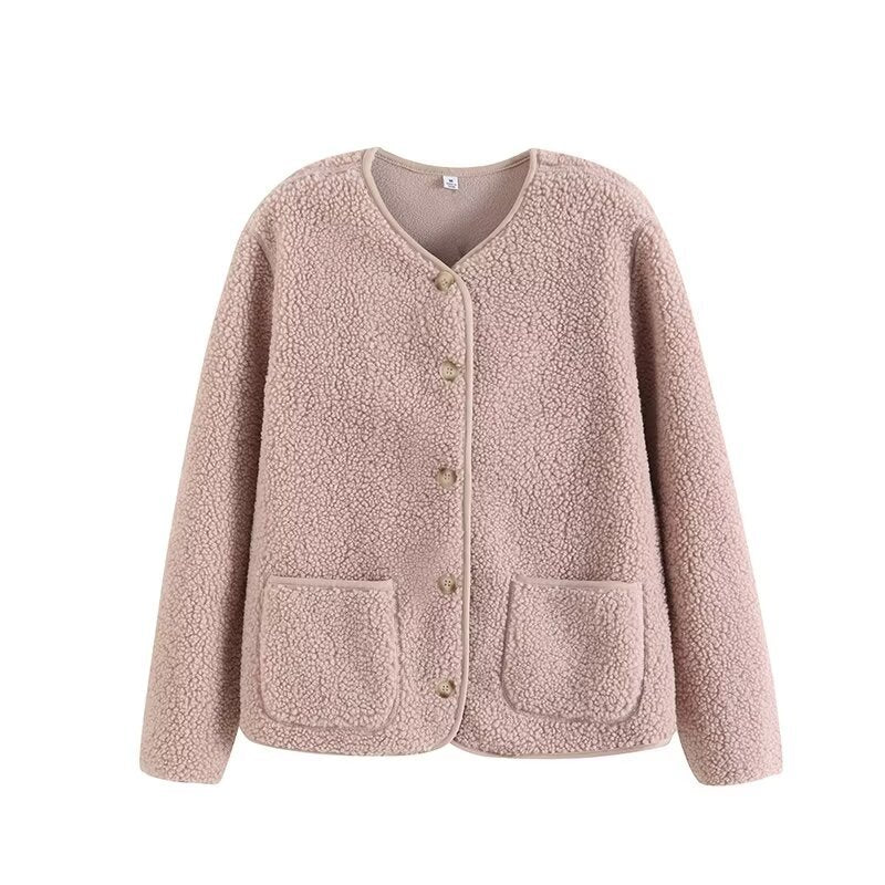 Strickjacke aus Lammfell-Imitat und Fleece