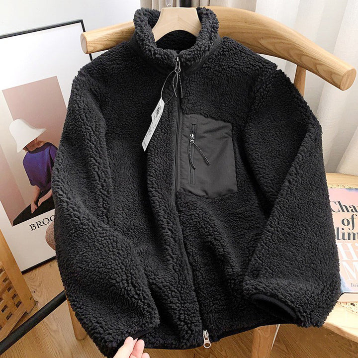 Lässige Damen-Jacke aus Lammfell-Imitat mit Reißverschluss