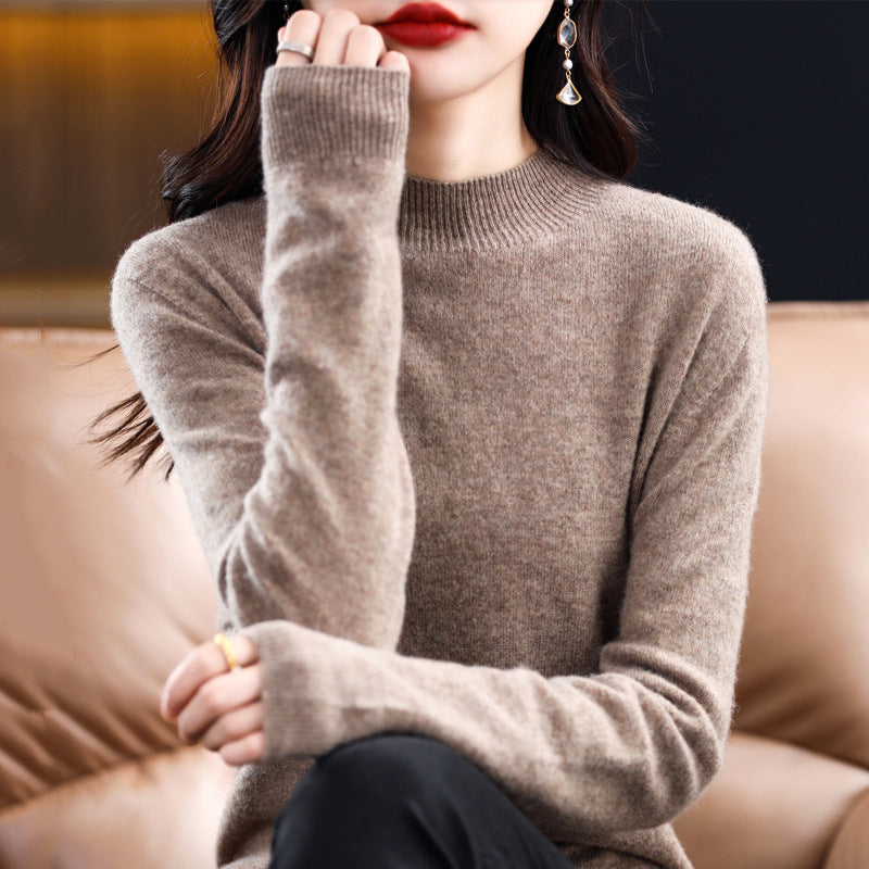 Damen-Kaschmirpullover, halbhoher Kragen, schmal geschnitten