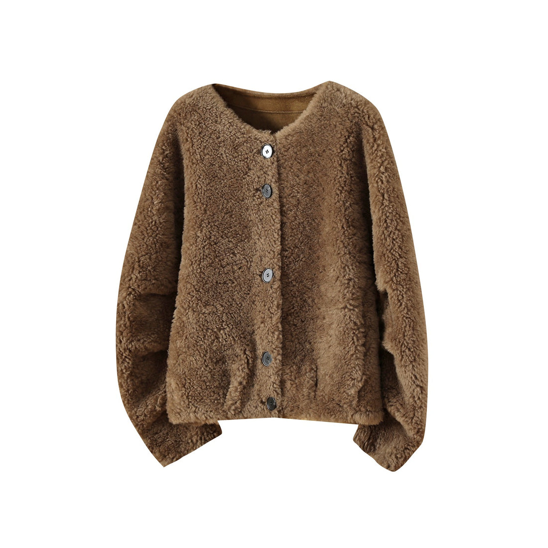 Damen-Lammfelljacke, 100% Schafwolle, lockerer Schnitt