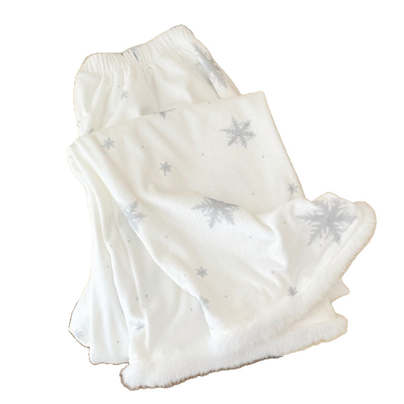 Damen-Pyjama mit Schneeflocken-Design, warmes Insel-Fleece