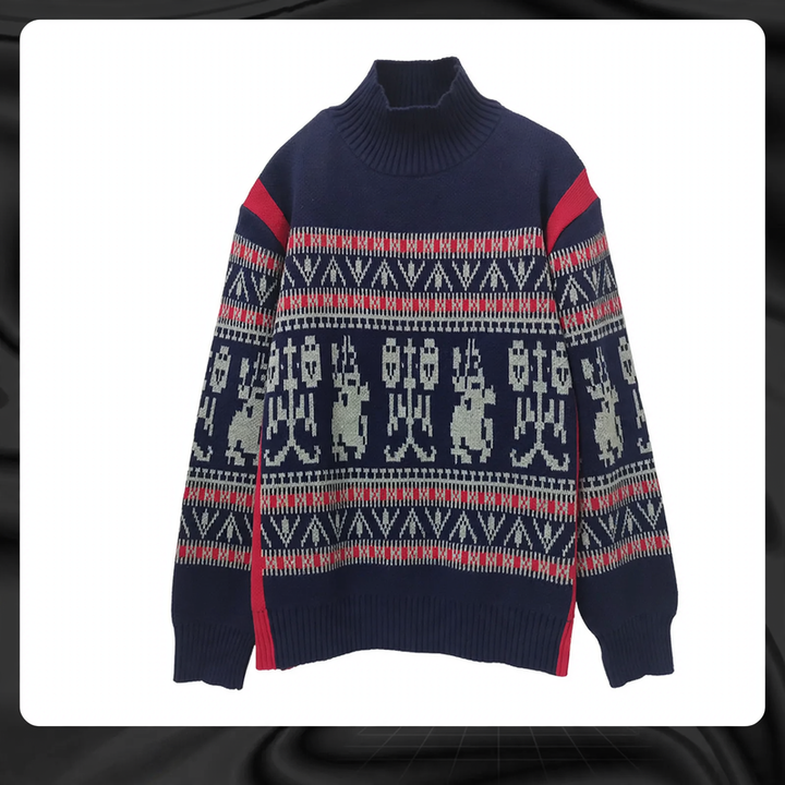 Unisex-Strickpullover mit geometrischem Muster, Stehkragen
