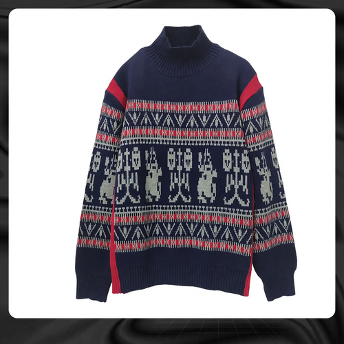 Unisex-Strickpullover mit geometrischem Muster, Stehkragen