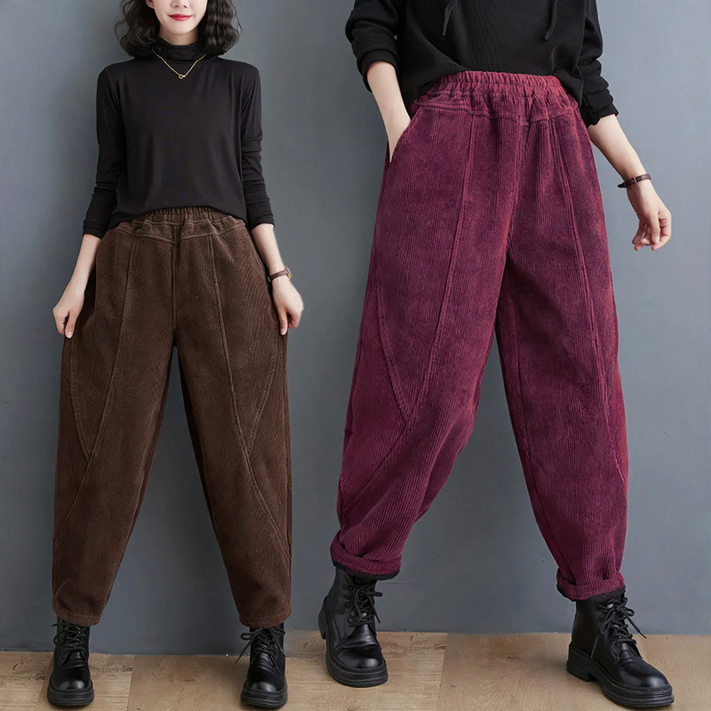 Gefütterte Cord-Karottenhose mit elastischem Bund