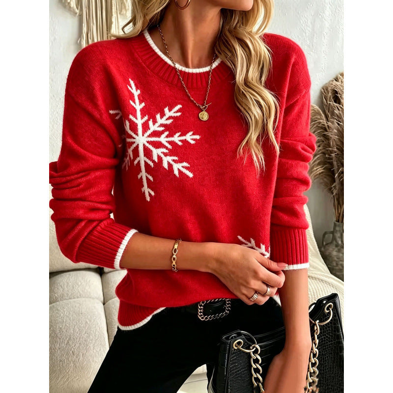 Damen-Strickpullover mit Schneeflocken-Jacquard
