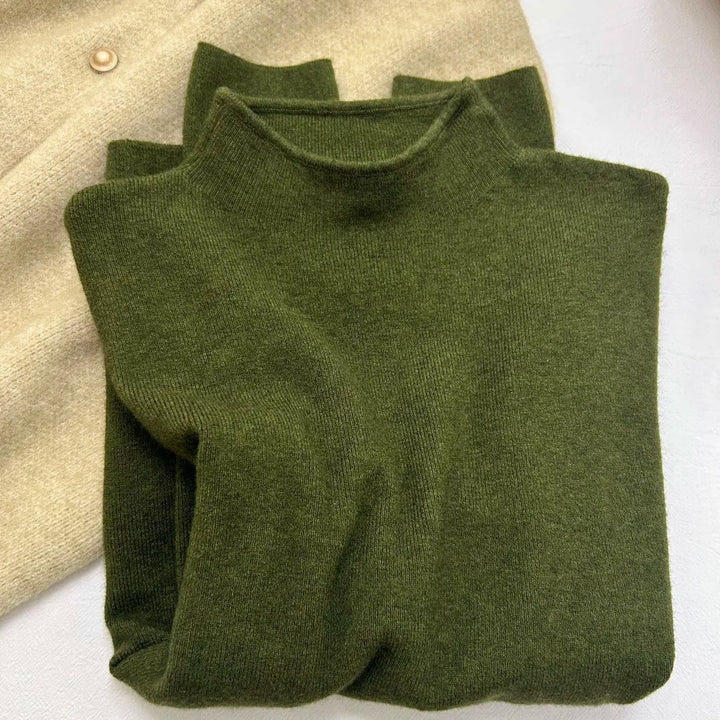 Damen-Strickpullover mit Stehkragen, einfarbig