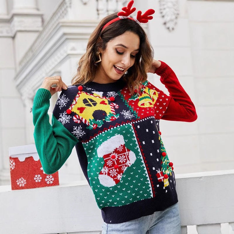 Weihnachts-Strickpullover mit Schneeflocken-Muster