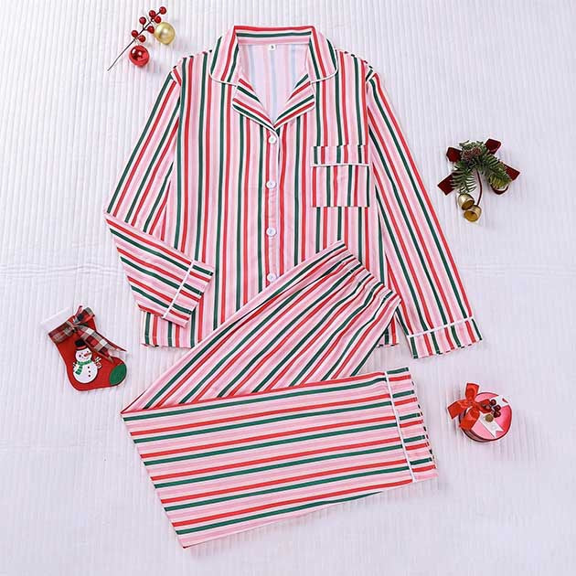 Damen-Pyjama-Set, Langarm, Weihnachtsmotiv