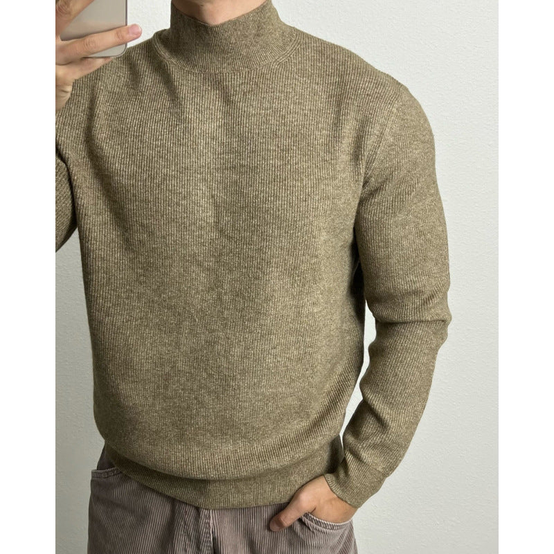 Herren-Strickpullover, Stehkragen, körperbetont