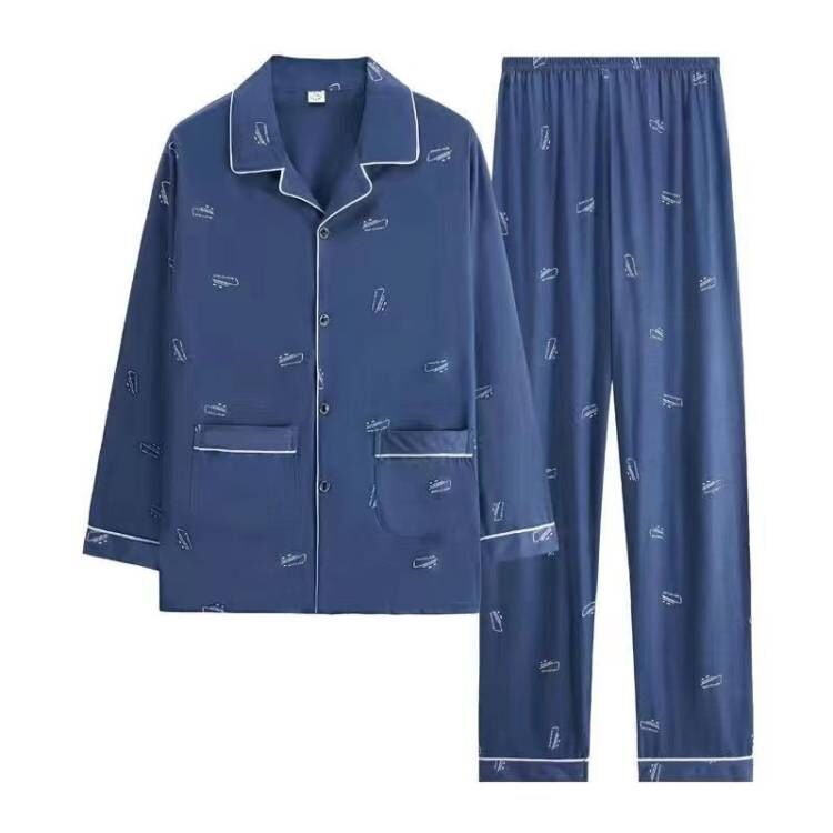 Herren-Pyjama-Set, Baumwolle, Langarm, kariert