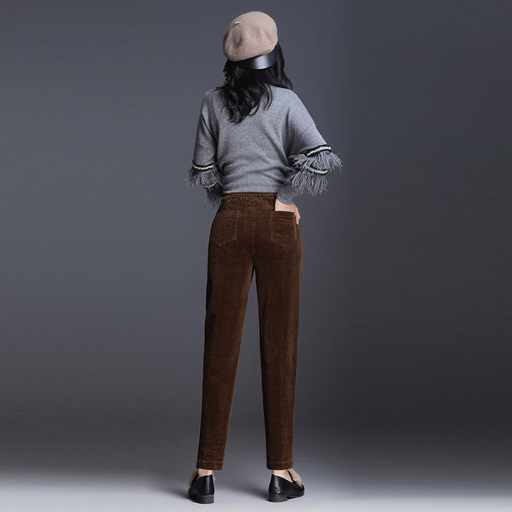 Damen-Cordhose, verkürzt, hoher Bund