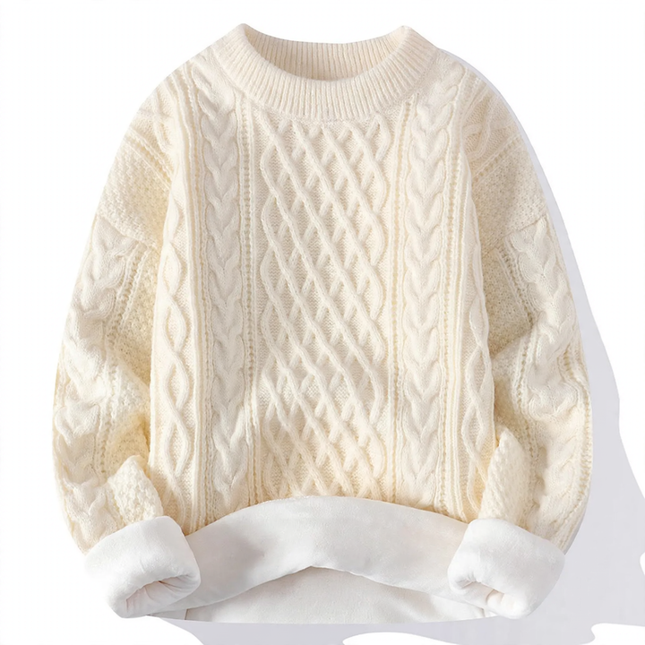 Gefütterter Strickpullover mit Zopfmuster