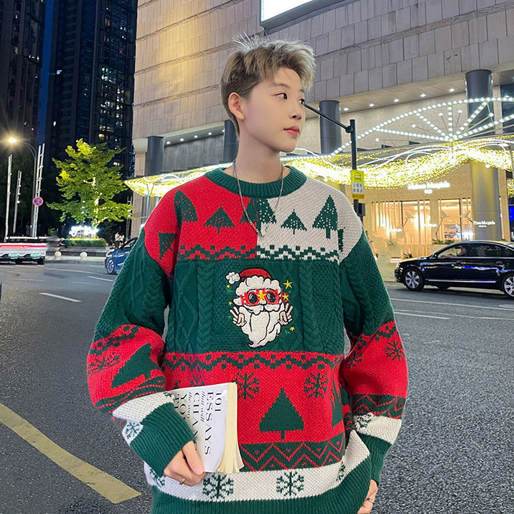 Lockerer Unisex-Strickpullover mit Weihnachtsmotiv