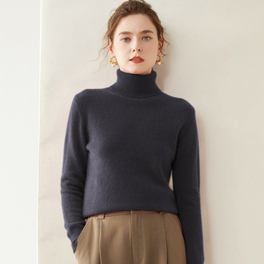 Damen-Kaschmirpullover, hochgeschlossen, zweifädig, gestrickt
