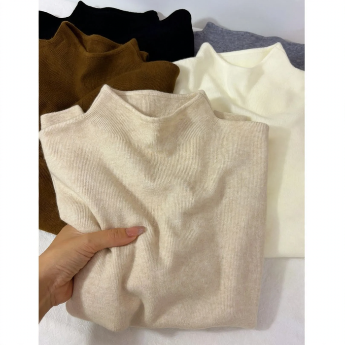 Damen-Strickpullover mit Stehkragen, einfarbig