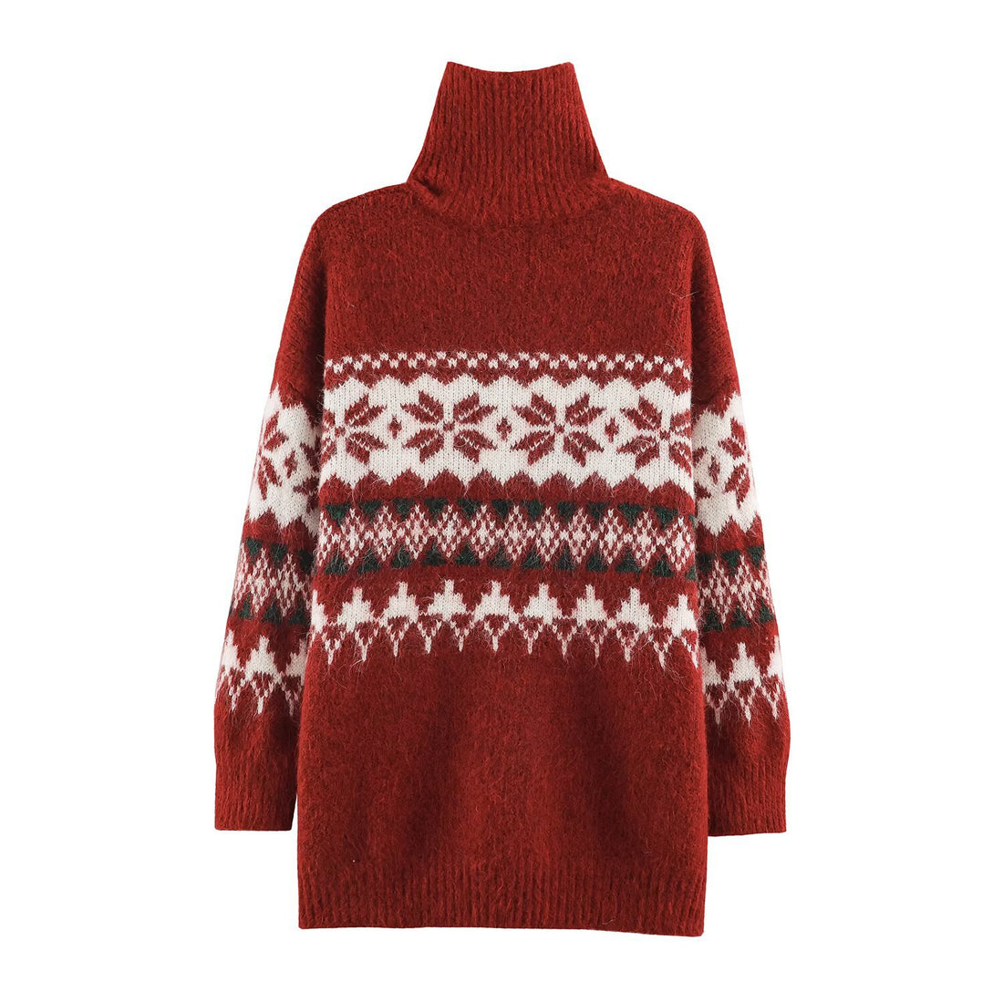 Fair-Isle Strickpullover mit Stehkragen und Reißverschluss