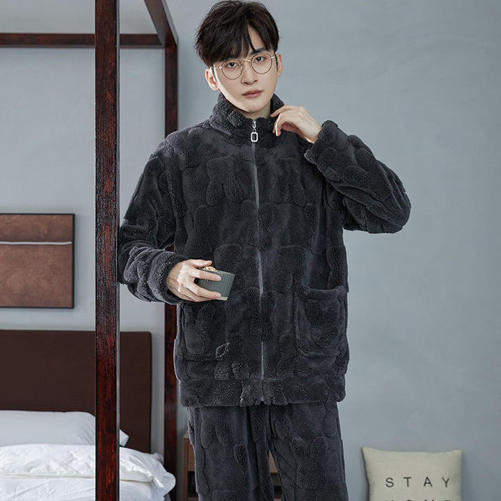 Paar-Pyjama-Set aus Korallenfleece, gefüttert, mit Reißverschluss