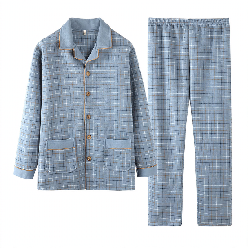 Gefütterter Herren-Pyjama, 100% Baumwolle, extra warm