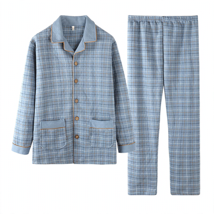Gefütterter Herren-Pyjama, 100% Baumwolle, extra warm