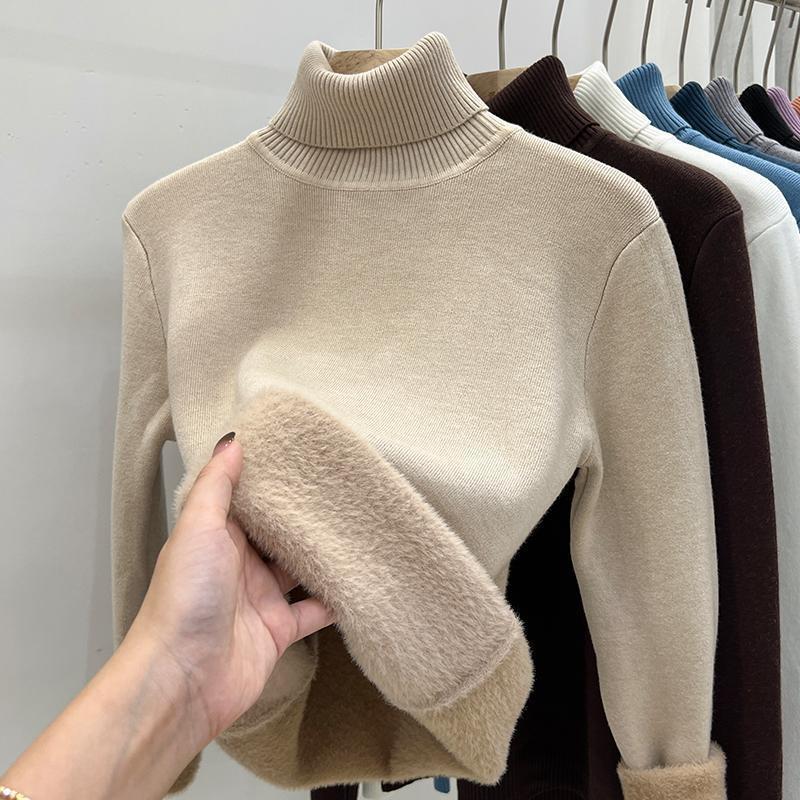 Damen-Rollkragenpullover, gefüttert, warm, Langarm
