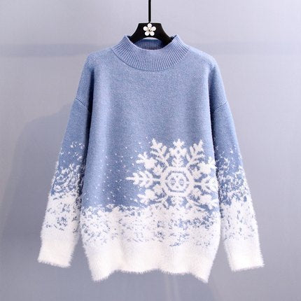Damen-Strickpullover mit Schneeflocken-Muster