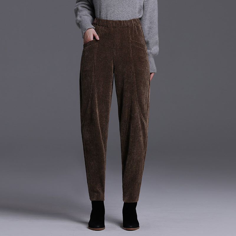 Damen-Cordhose, gefüttert, hoher Bund, Karottenschnitt