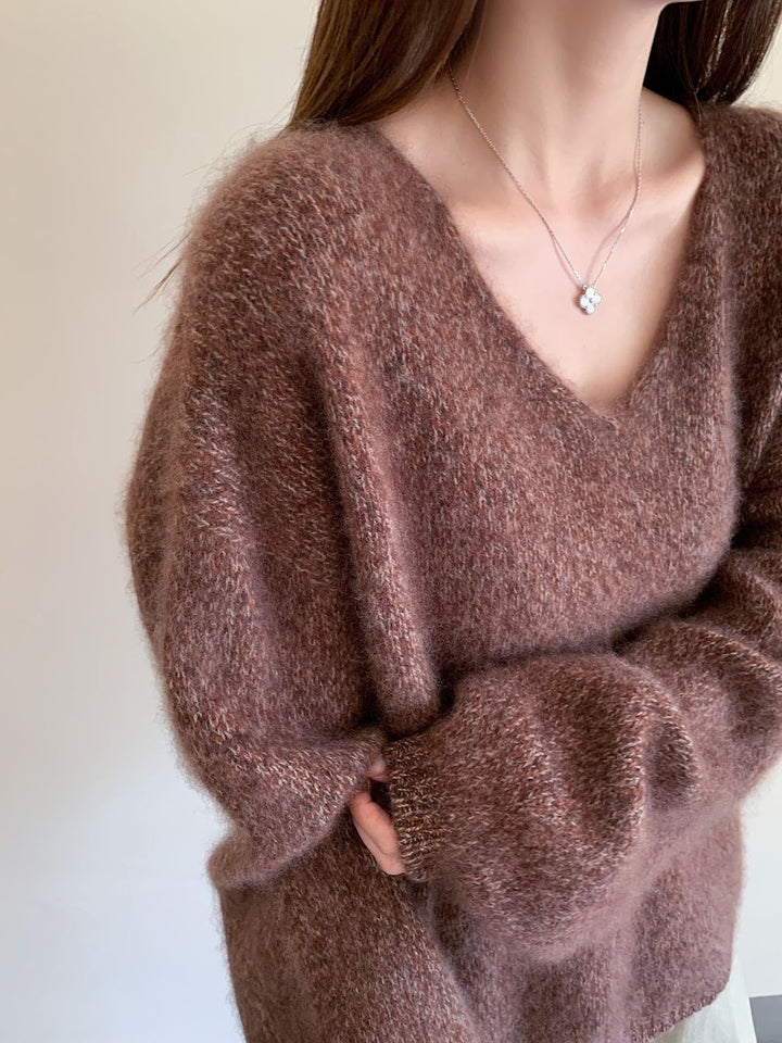 Damen V-Ausschnitt Pullover, Wolle-Kaschmir, gebürstet