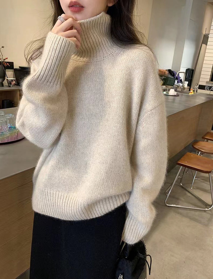 Damen-Rollkragenpullover, Strick, einfarbig, lässiger Stil