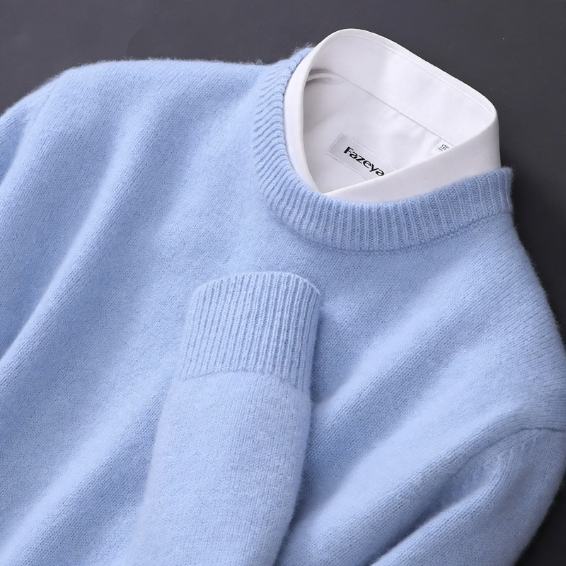 Herren-Wollpullover, Rundhals, 100% Wolle, verstärkt