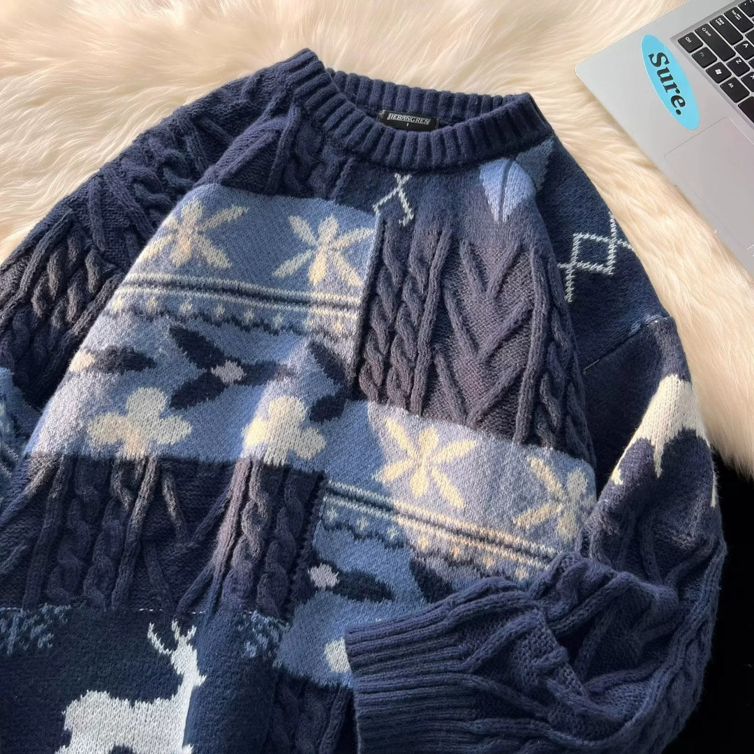 Retro Strickpullover für Paare, weihnachtliches Zopfmuster