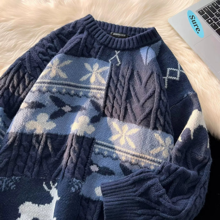 Retro Strickpullover für Paare, weihnachtliches Zopfmuster