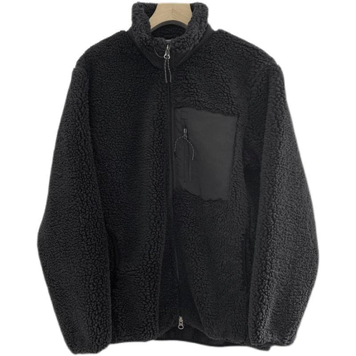 Winddichte Lammfell-Imitat Jacke mit Stehkragen
