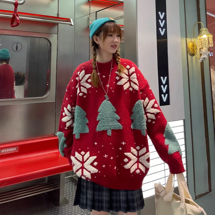 Weihnachtspullover mit Schneeflocken, Unisex, große Größen